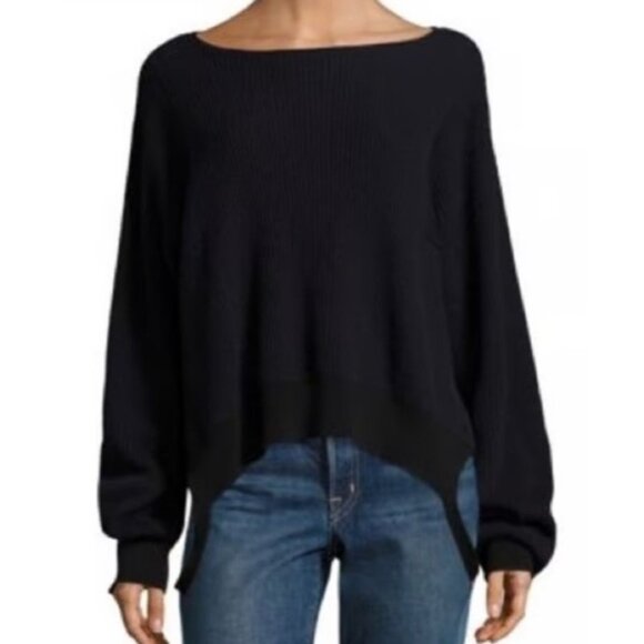 Helmut Lang Navy Wool Cashmere Sweater Size Medium Strap Hem Detail Rib Knit - Picture 1 of 9